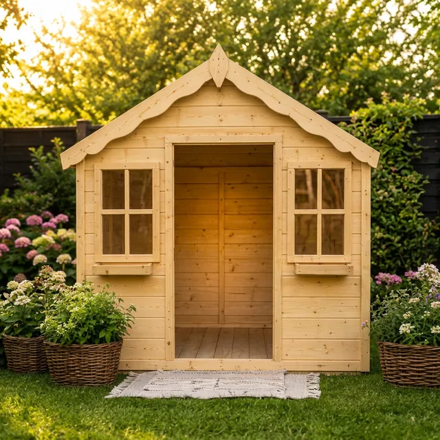Wooden wendy house garden playhouse for kids in a garden